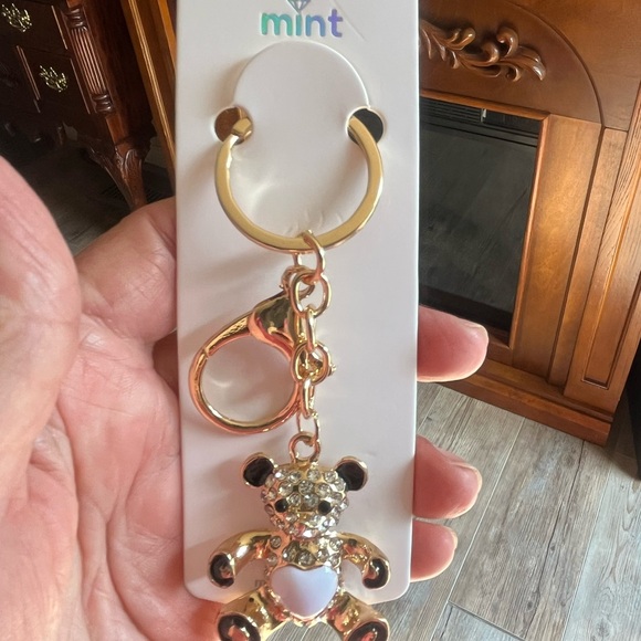 Teddy Bear Keychain White and Gold - Picture 2 of 2